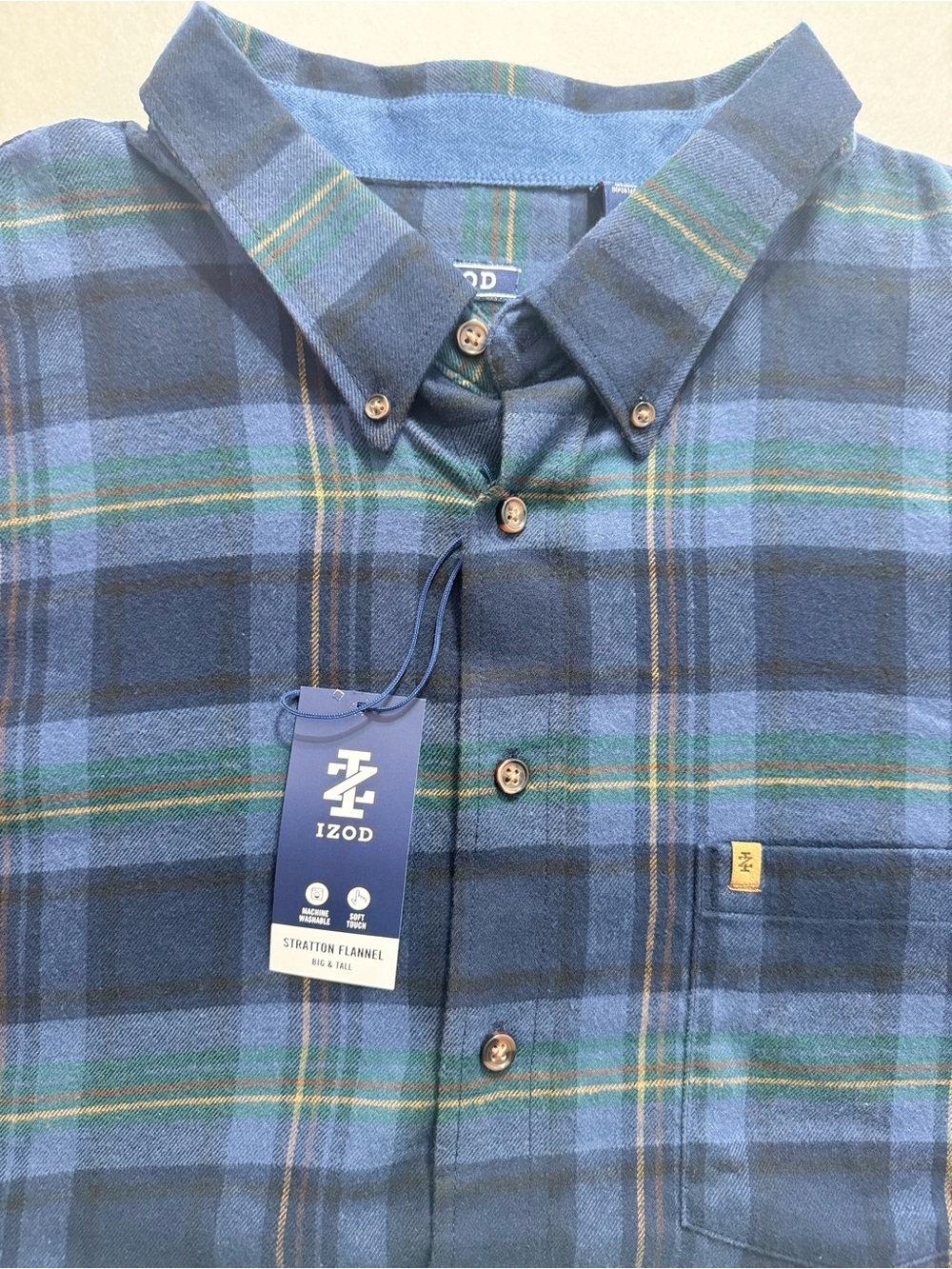 NWT Izod Men's Navy Plaid Button-Down Stratton Flannel Shirt Size 3XB